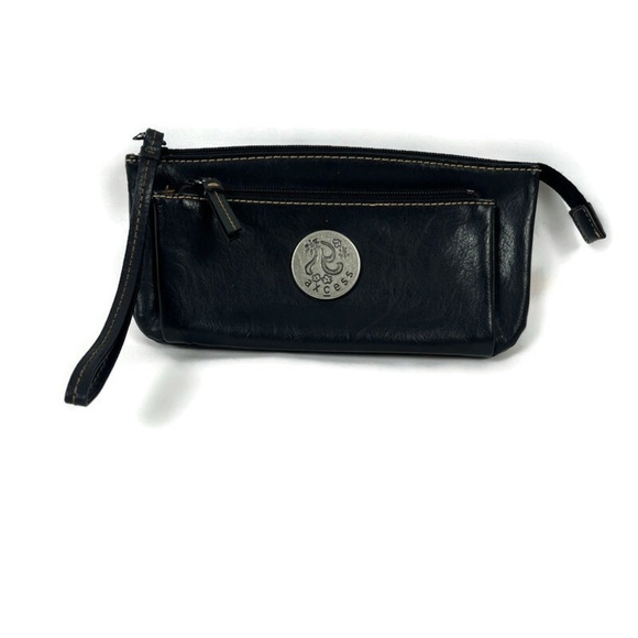 AXCESS Liz Claiborne Vegan Leather Wristlet Wallet Black 8.5" x 4.5" Y2K Retro - Picture 1 of 9